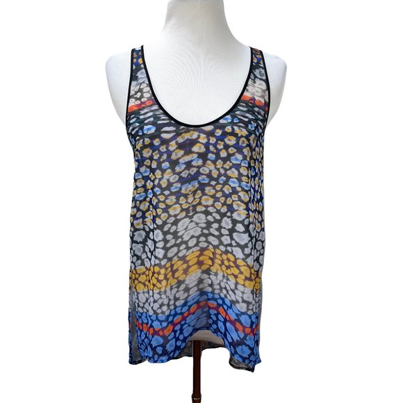 New Clover Canyon Long Print Chiffon Sleeveless Top Tunic Silver Contrast - Picture 1 of 11